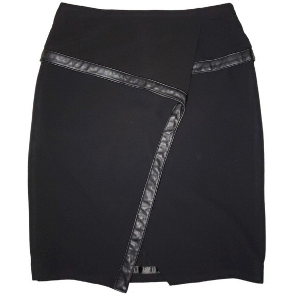 Worthington Petites Black Wrap Pencil Skirt w Faux Leather Trim Small Petite SP